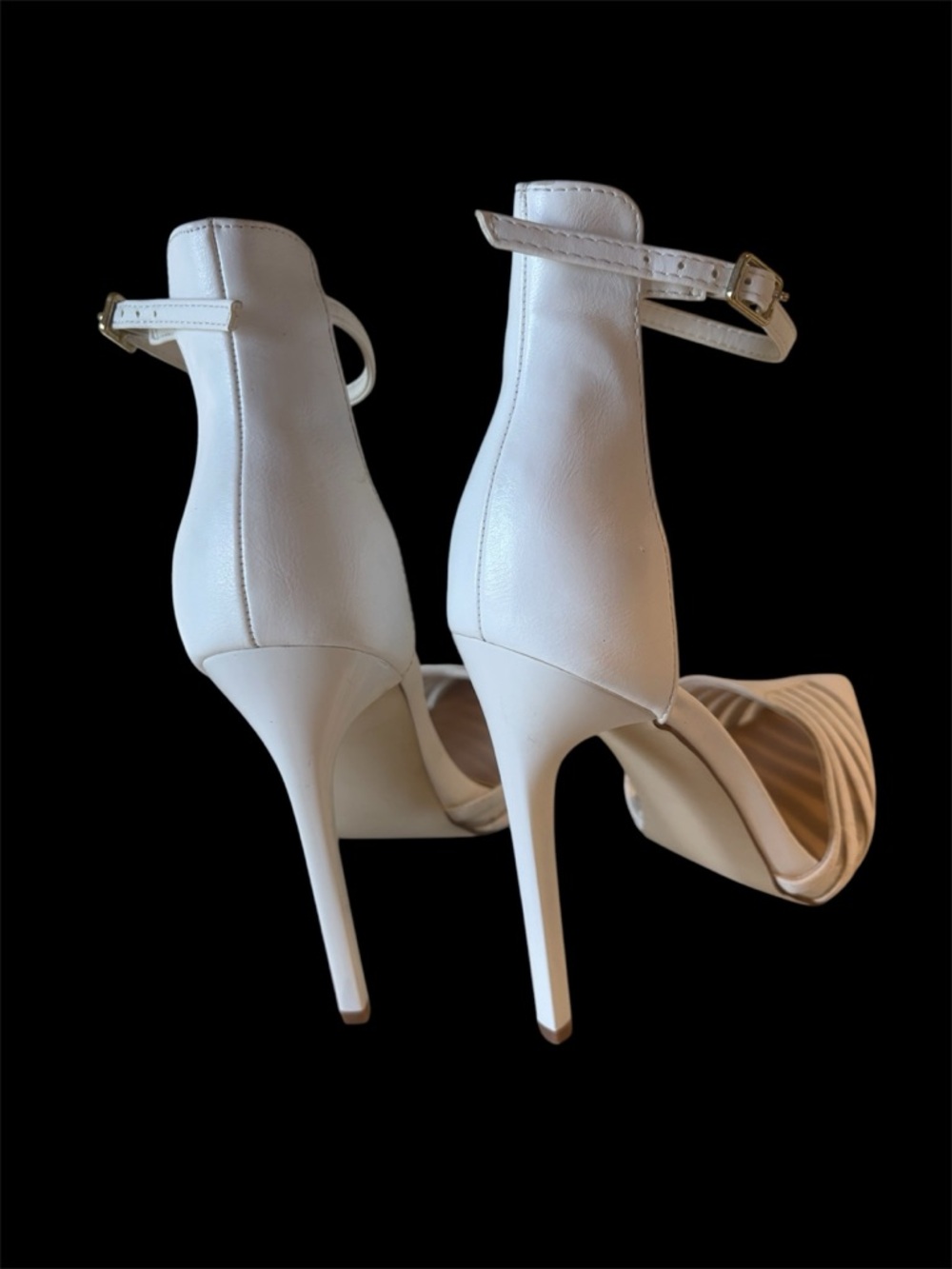 JustFab White Strappy Pointed-Toe Ankle-Strap Heels 9 - Picture 2 of 4